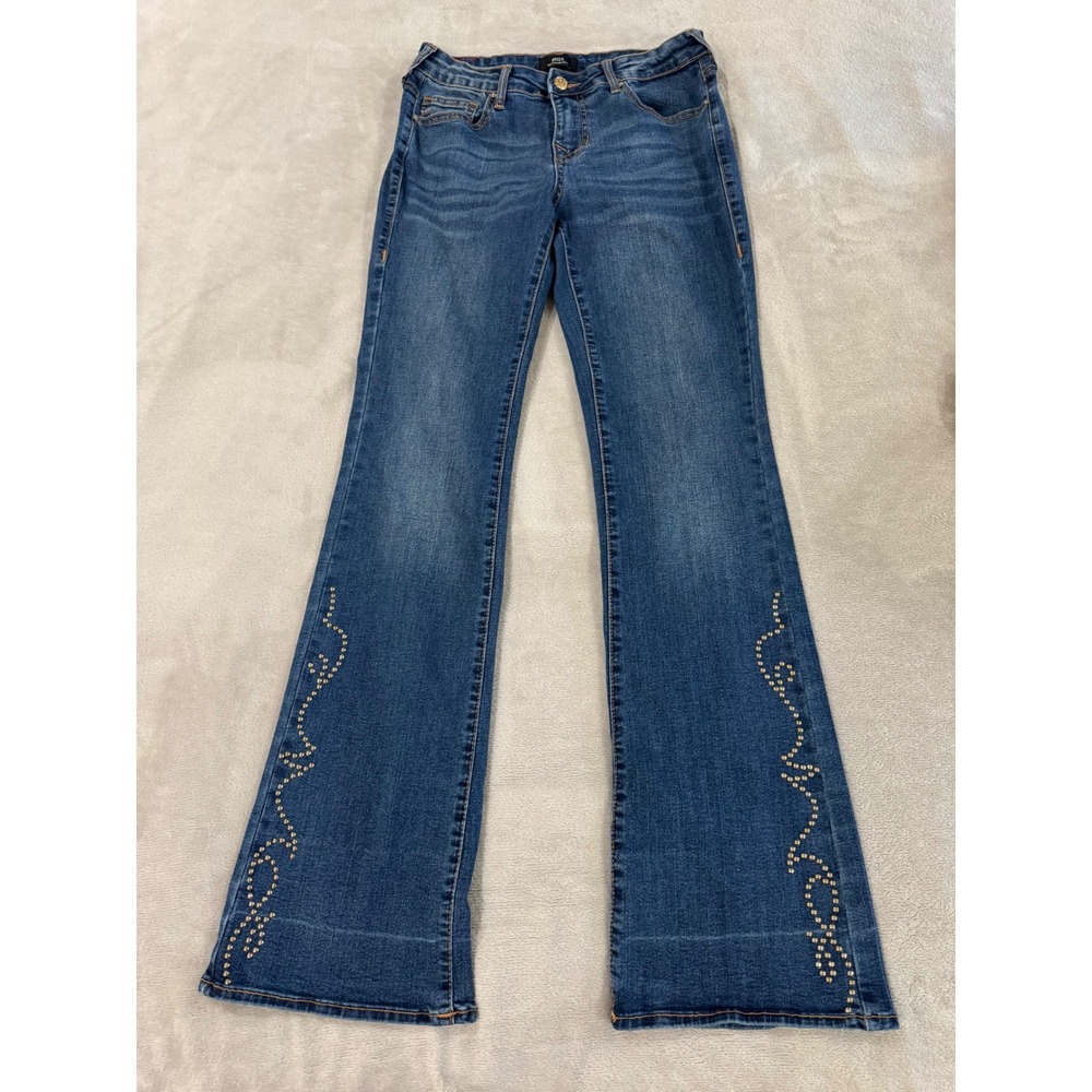 True Religion Becca Mid Rise Bootcut Jeans Blue Studded Embellished Size 28